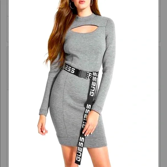 Guess Women's Charlize Belted Cutout Dress Gray Size Small Guess Women's Charlize Belted Cutout Dress Gray Size Small